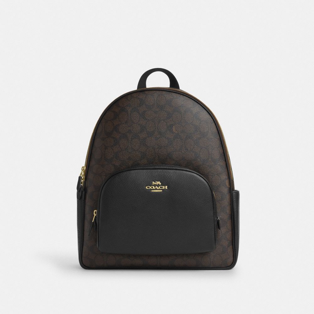 Large Court Backpack In Signature Canvas - CZ175 - Gold/Walnut/Black