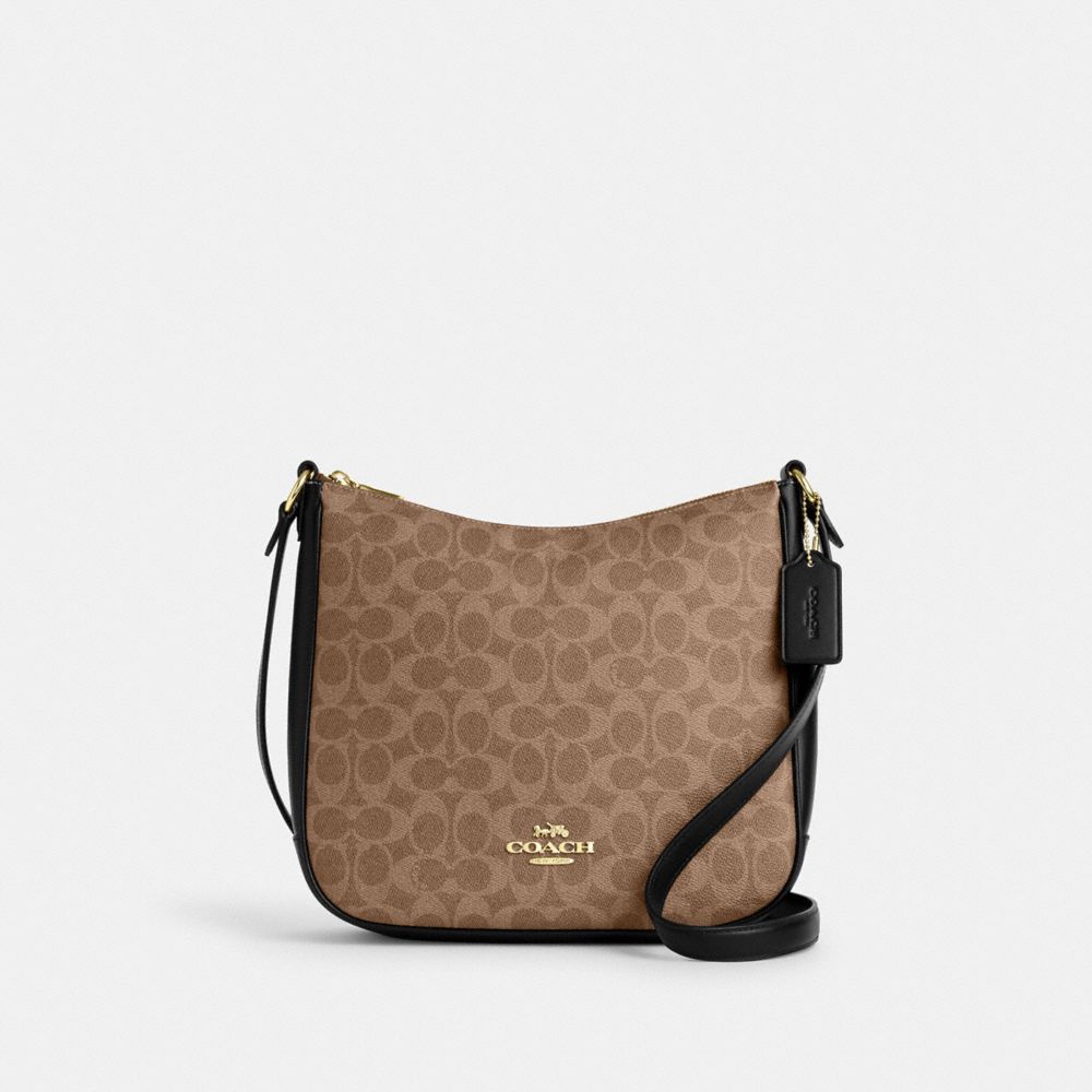 COACH CZ177 Ellie File Bag In Signature Canvas GOLD/TAN/BLACK