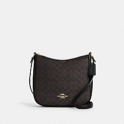 Ellie File Bag In Signature Canvas - CZ177 - Gold/Walnut/Black