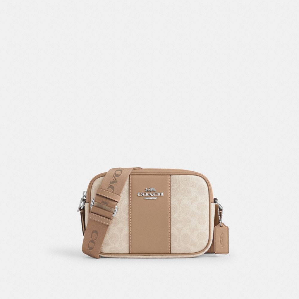 COACH CZ185 Jamie Camera Bag In Signature Canvas With Stripe SILVER/SAND/TAUPE