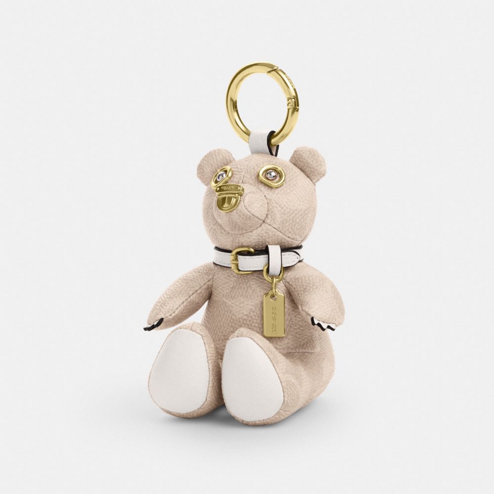 COACH CZ195 Collectible Bear Bag Charm In Signature Canvas GOLD/SAND/CHALK