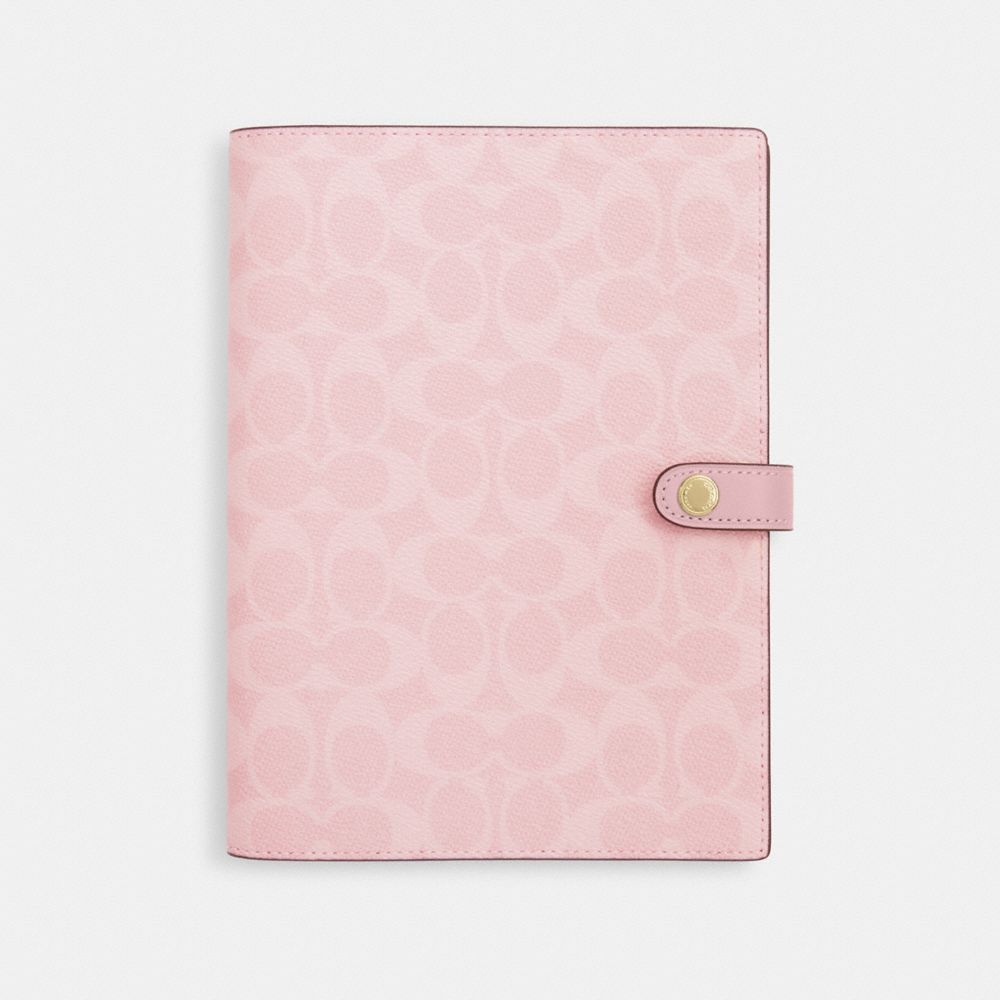 COACH CZ198 Notebook In Signature Canvas GOLD/POWDER PINK