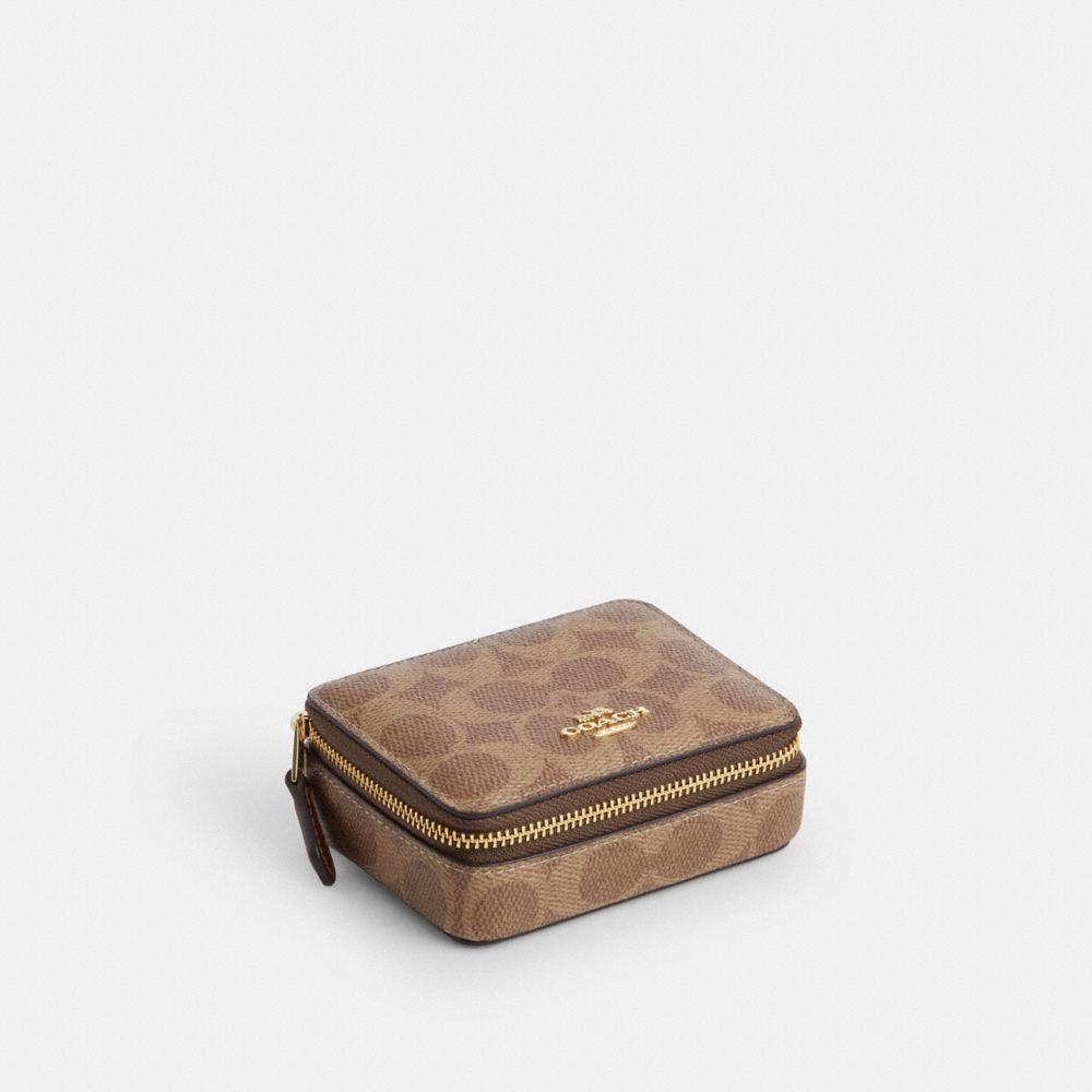 COACH CZ200 Weekly Pill Box In Signature Canvas GOLD/TAN/BROWN