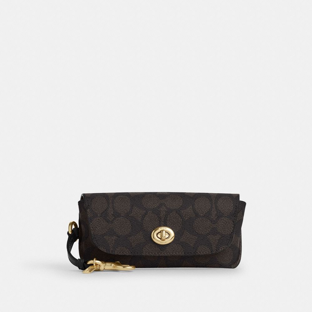 COACH CZ207 Sunglass Case In Signature Canvas GOLD/WALNUT/BLACK