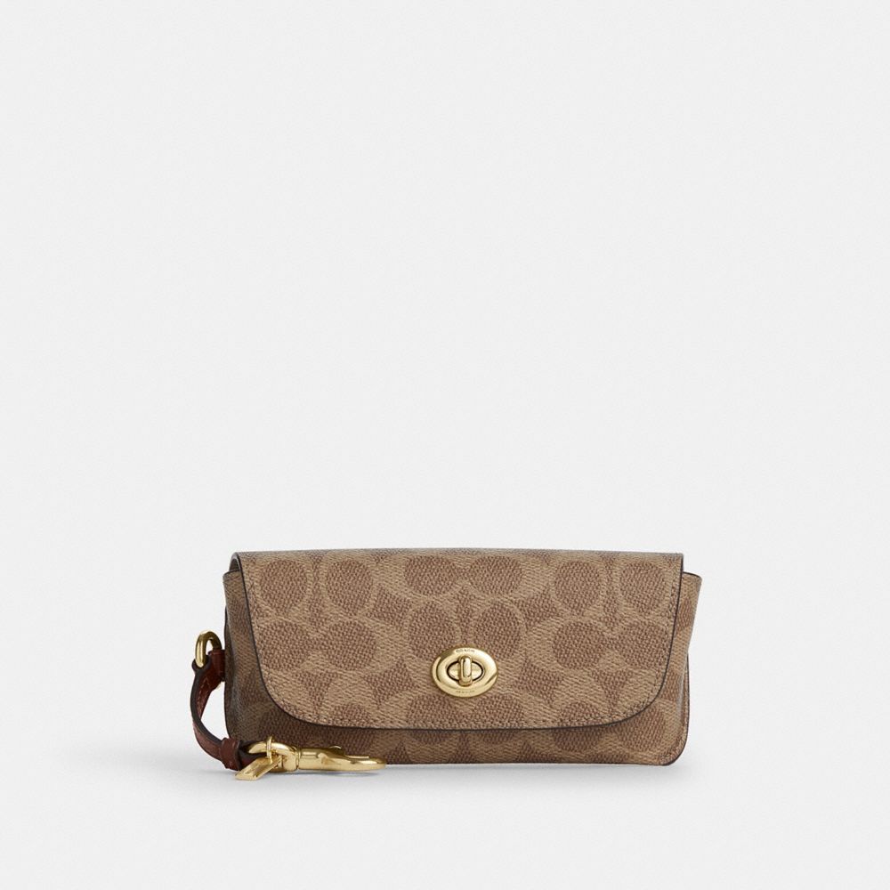COACH CZ207 Sunglass Case In Signature Canvas GOLD/TAN/BROWN