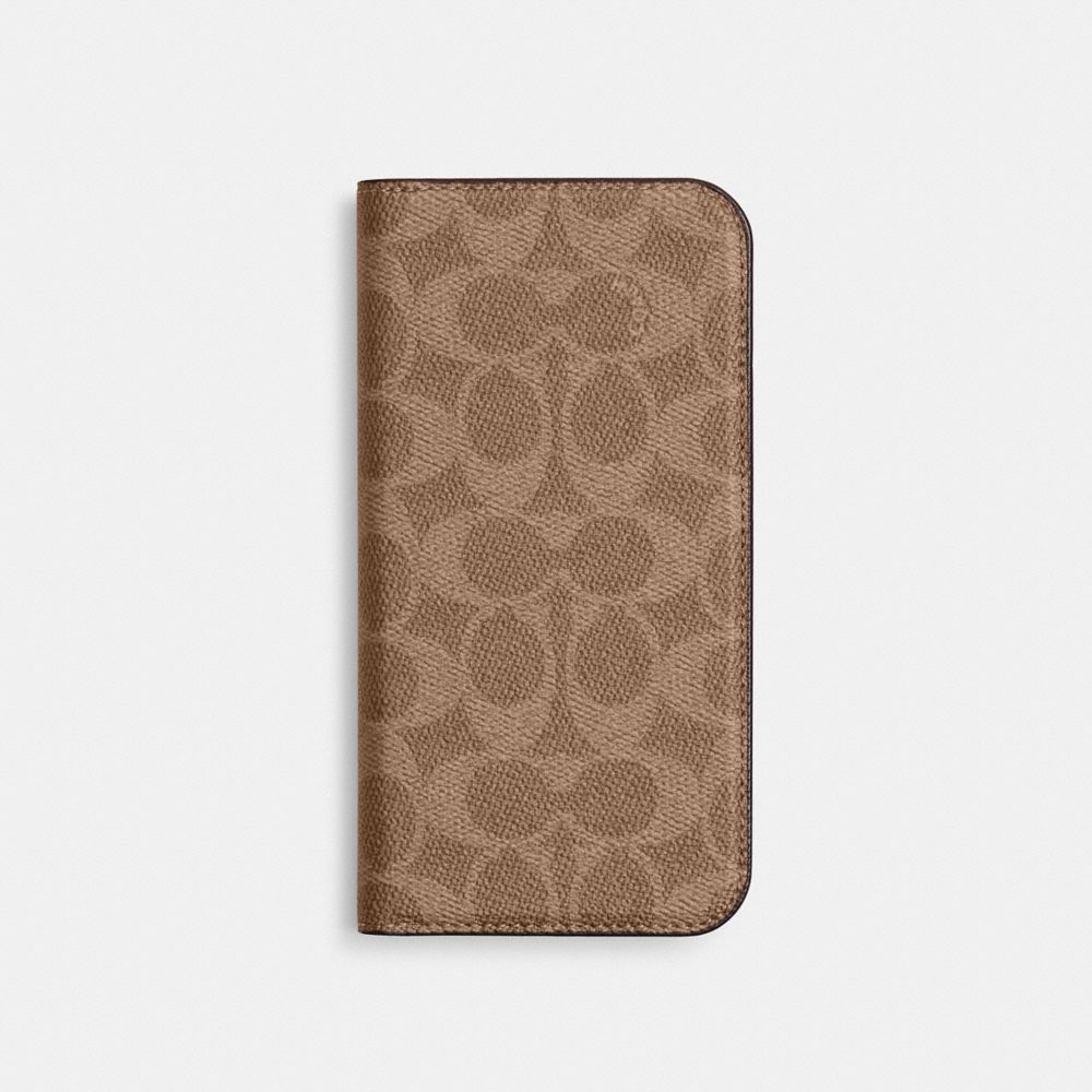 COACH CZ280 Iphone 16 Pro Folio In Signature Canvas TAN