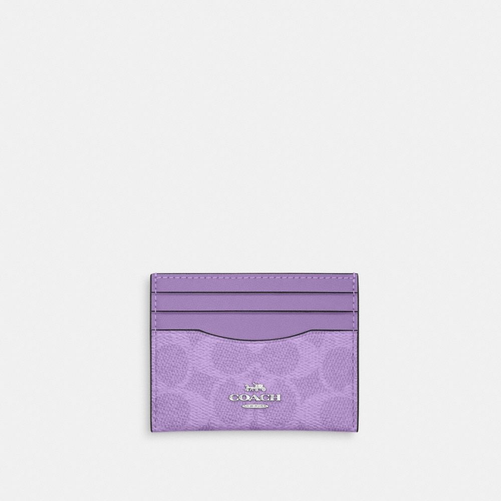COACH CZ286 Slim Id Card Case In Signature Canvas SILVER/IRIS