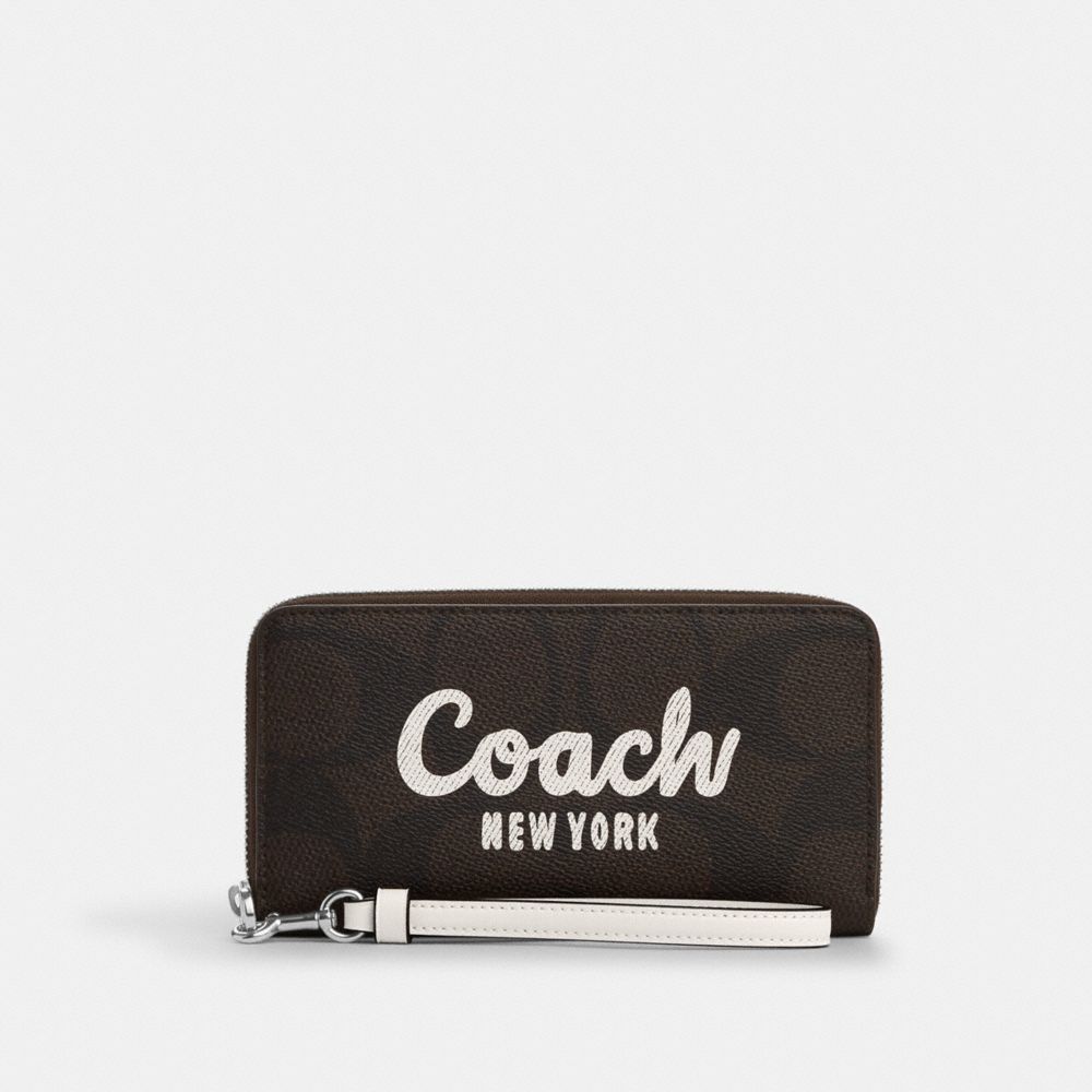 Long Zip Around Wallet In Signature Canvas With Coach Graphic - CZ330 - Silver/Walnut/Chalk