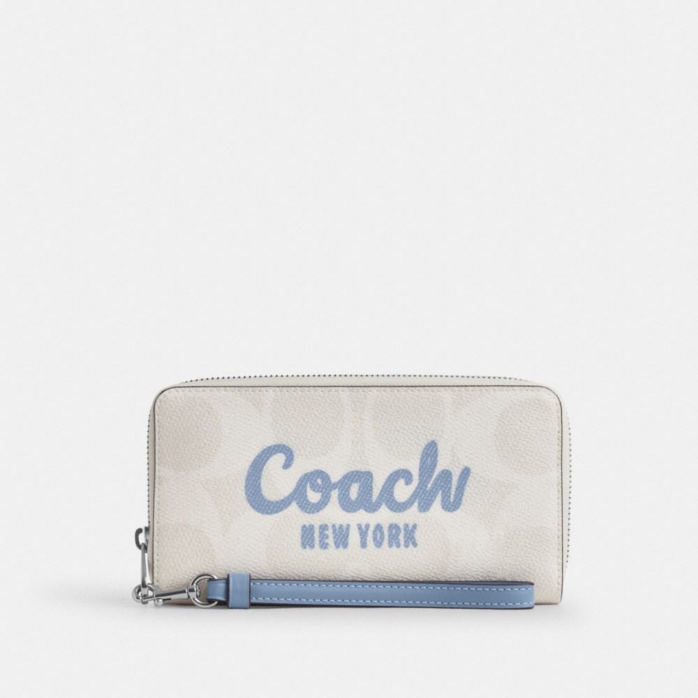 Long Zip Around Wallet In Signature Canvas With Coach Graphic - CZ330 - Sv/Chalk/Bluebell