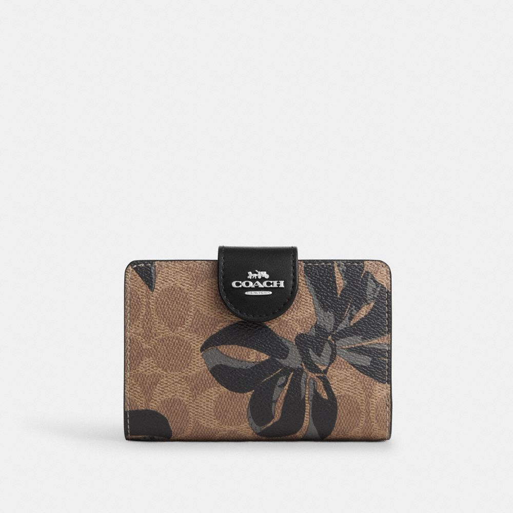 COACH CZ340 Medium Corner Zip Wallet In Signature Canvas With Bow Print SILVER/TAN/BLACK MULTI