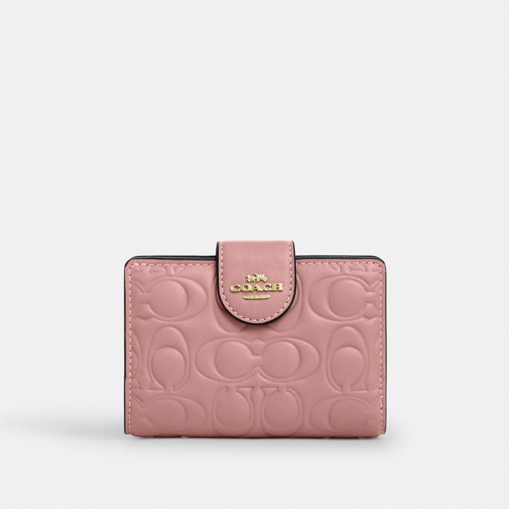COACH CZ341 Medium Corner Zip Wallet In Signature Leather GOLD/PINK PETAL