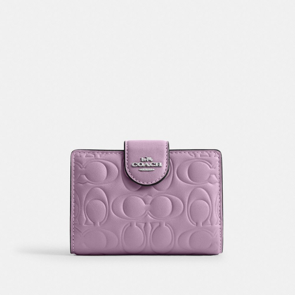 COACH CZ341 Medium Corner Zip Wallet In Signature Leather SILVER/JASMINE