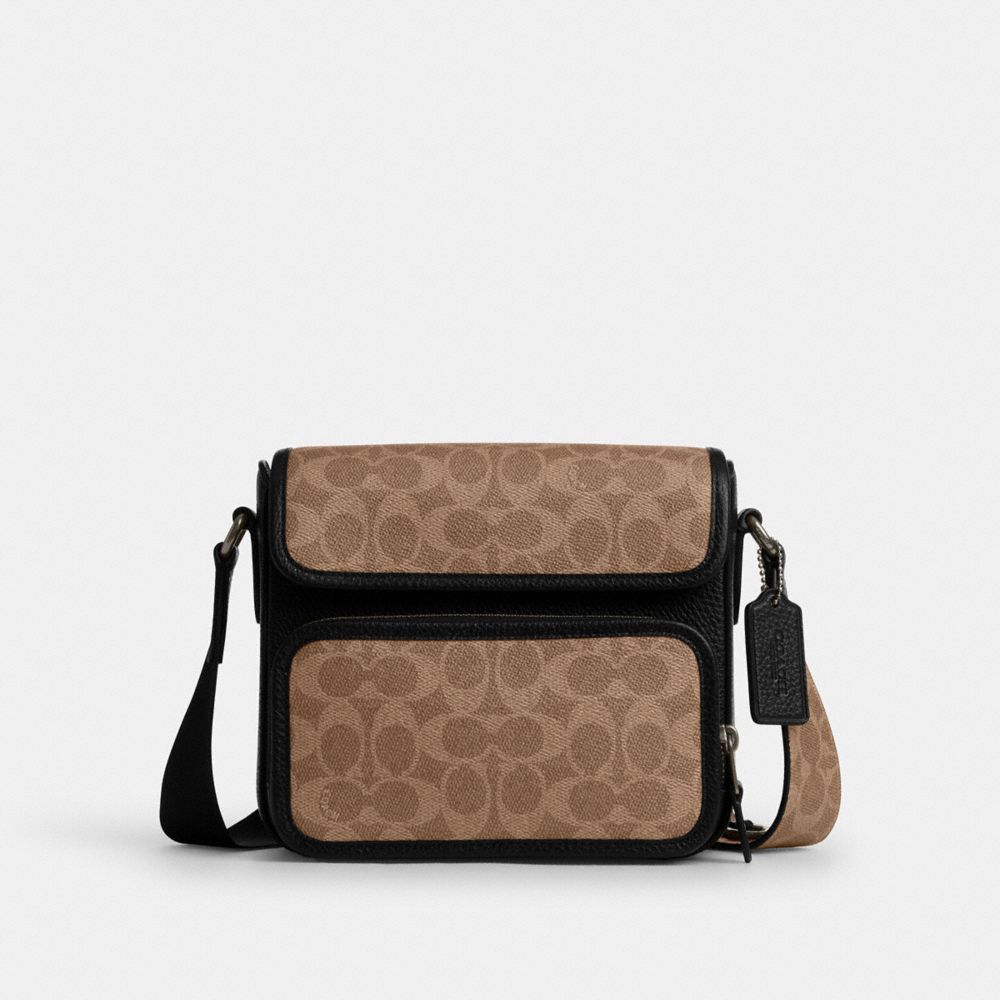 Sullivan Flap Crossbody Bag In Signature Canvas - CZ396 - Gunmetal/Tan/Black