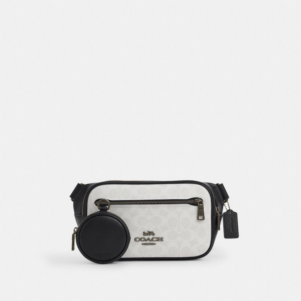 Elias Belt Bag In Signature Canvas - CZ400 - Gunmetal/Chalk/Black