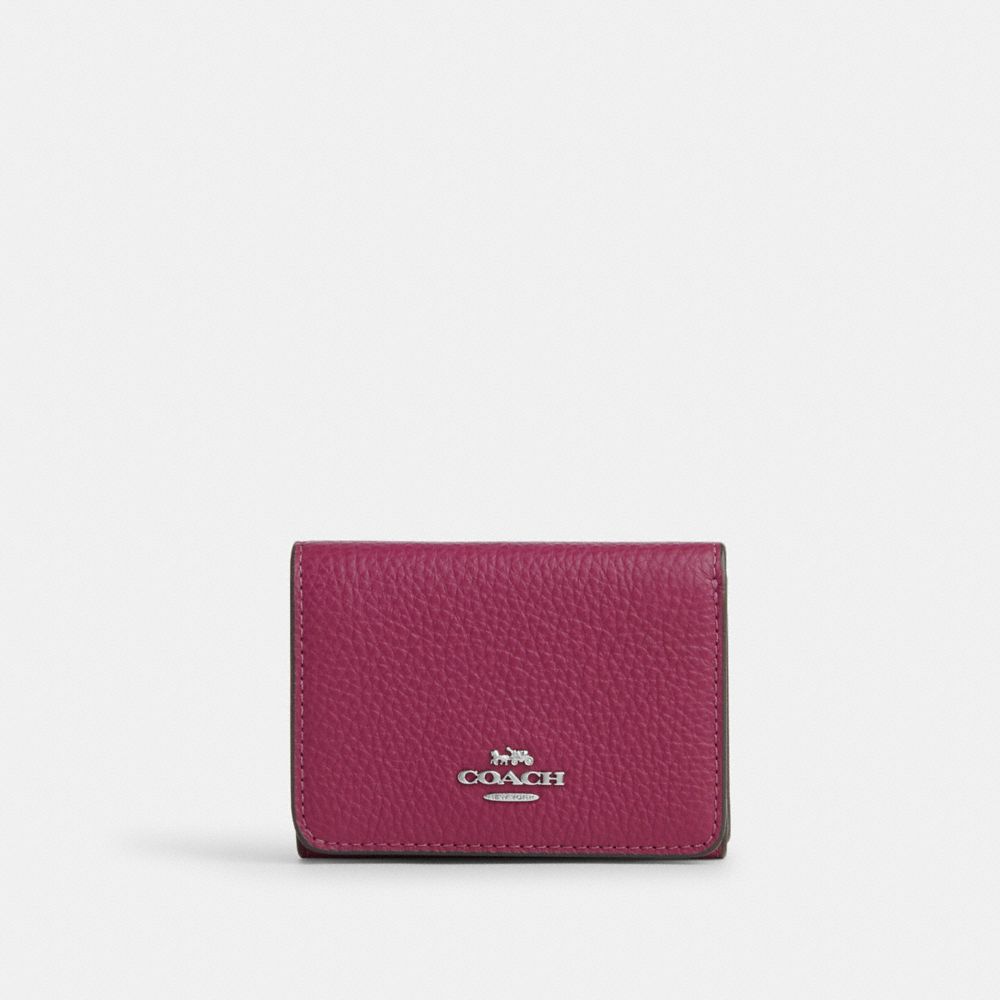 COACH CZ447 Card Holder Wallet In Signature Canvas With Bow Print SILVER/TAN/PINK MULTI