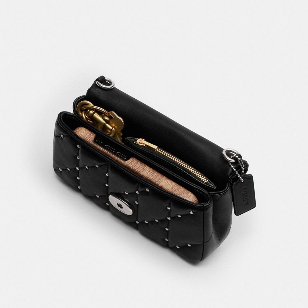 TABBY CROSSBODY WRISTLET WITH PILLOW QUILTING AND CRYSTAL RIVETS
