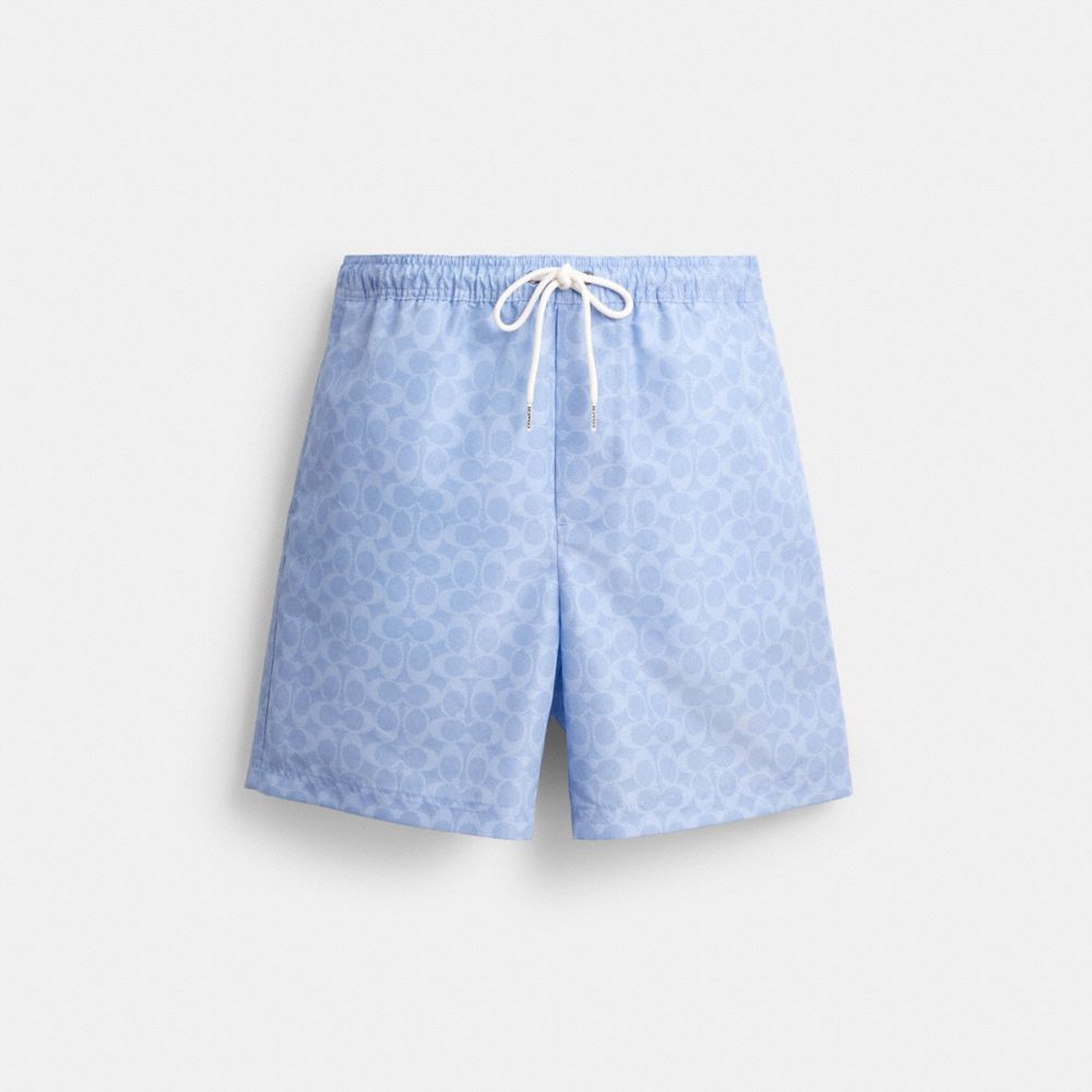 COACH CZ537 Signature Swim Trunks In Recycled Polyester Cerulean Light Blue