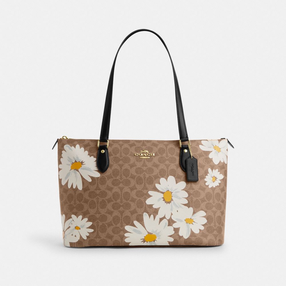 COACH CZ589 Gallery Tote Bag In Signature Canvas With Floral Print GOLD/TAN MULTI