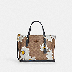 Mollie Tote Bag 25 In Signature Canvas With Floral Print - CZ592 - Gold/Tan Multi