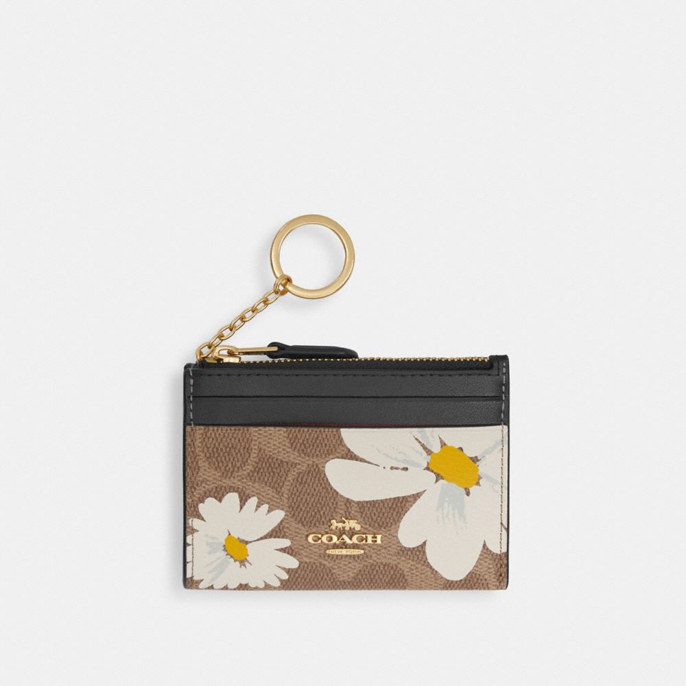 COACH CZ594 Mini Skinny Id Case In Signature Canvas With Floral Print GOLD/TAN MULTI