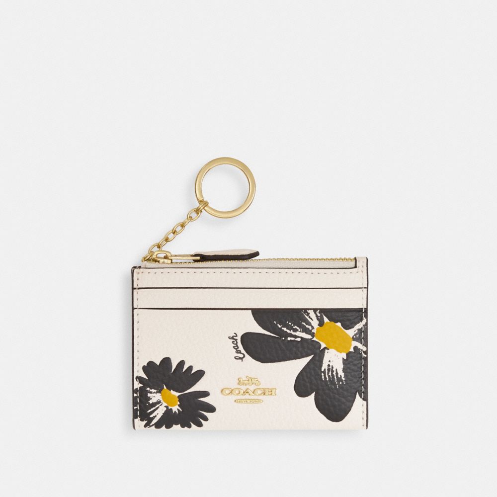 COACH CZ595 Mini Skinny Id Case With Floral Print GOLD/CHALK MULTI