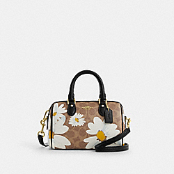 Mini Rowan Crossbody Bag In Signature Canvas With Floral Print - CZ596 - Gold/Tan Multi