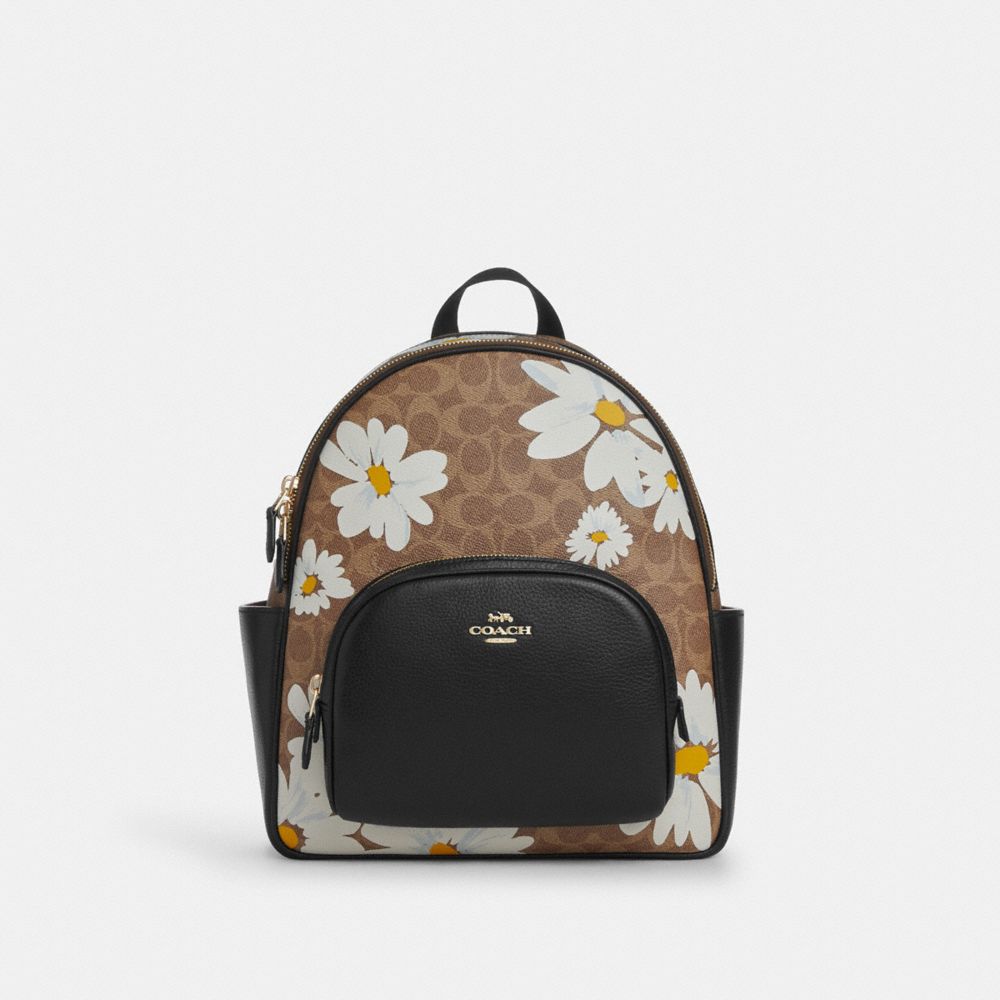 Court Backpack In Signature Canvas With Floral Print - CZ599 - Gold/Tan Multi