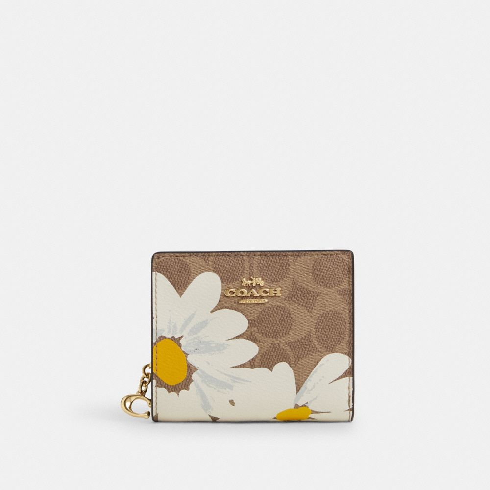 COACH CZ601 Snap Wallet In Signature Canvas With Floral Print GOLD/TAN MULTI