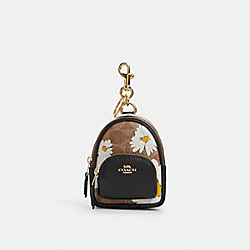 Mini Court Backpack Bag Charm In Signature Canvas With Floral Print - CZ602 - Gold/Tan Multi