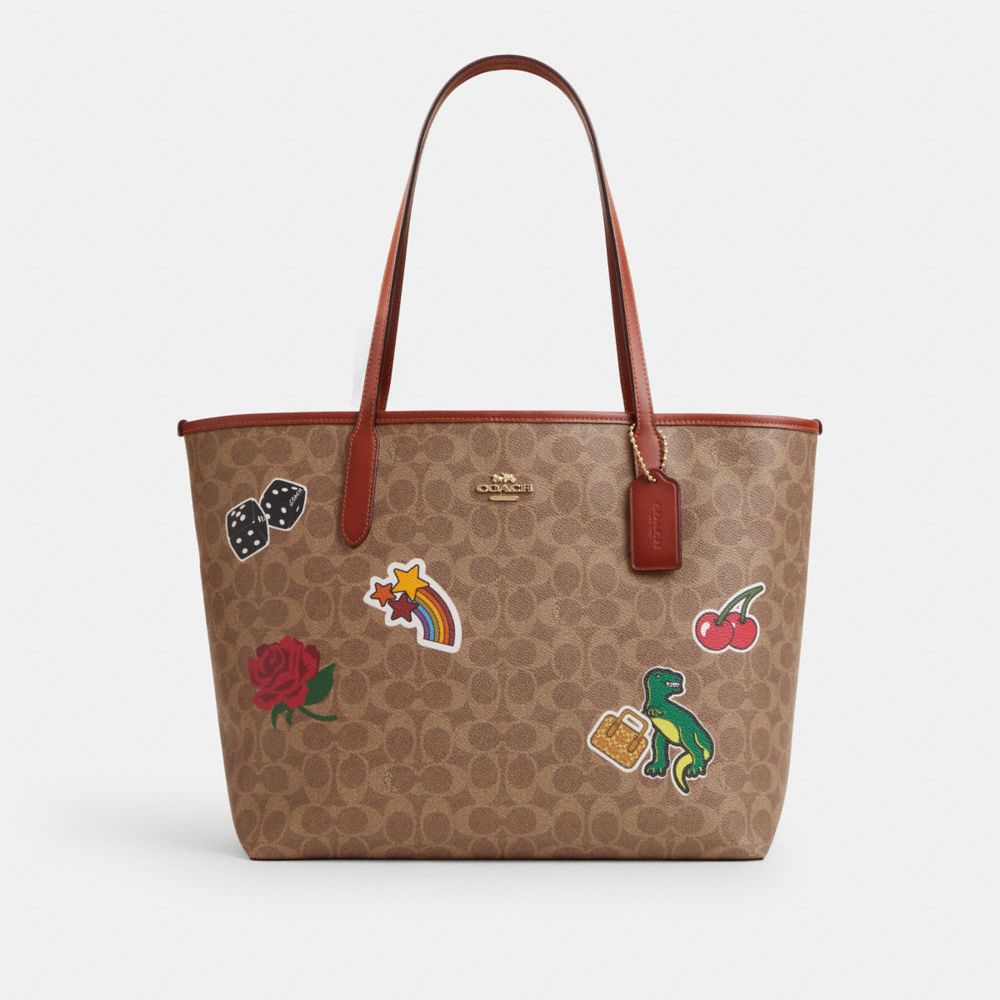 トートバッグ COACH City Tote Bag In Signature Canvas CZ611 COACH Cz611 - CITY TOTE BAG IN SIGNATURE CANVAS WITH STICKER