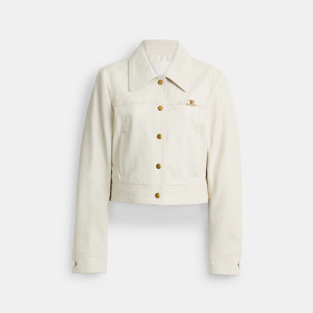 COACH&reg;,Heritage C Shrunken Jacket,Lambskin,Leather,Logo,Metal,Casual,White