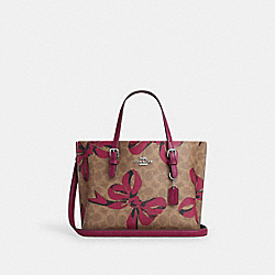 Mollie Tote Bag 25 In Signature Canvas With Bow Print - CZ767 - Silver/Tan/Pink Multi