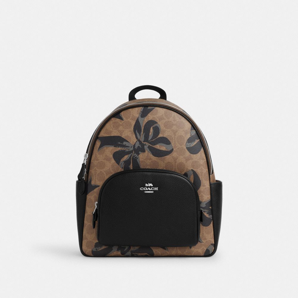 Court Backpack In Signature Canvas With Bow Print - CZ768 - Silver/Tan/Black Multi