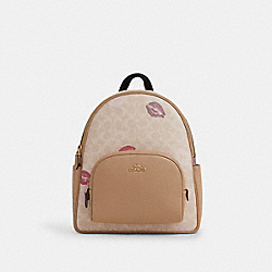 Court Backpack In Signature Canvas With Lips Print - CZ936 - Gold/Sand Multi