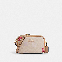 Mini Jamie Camera Bag In Signature Canvas With Lips Print - CZ942 - Gold/Sand Multi