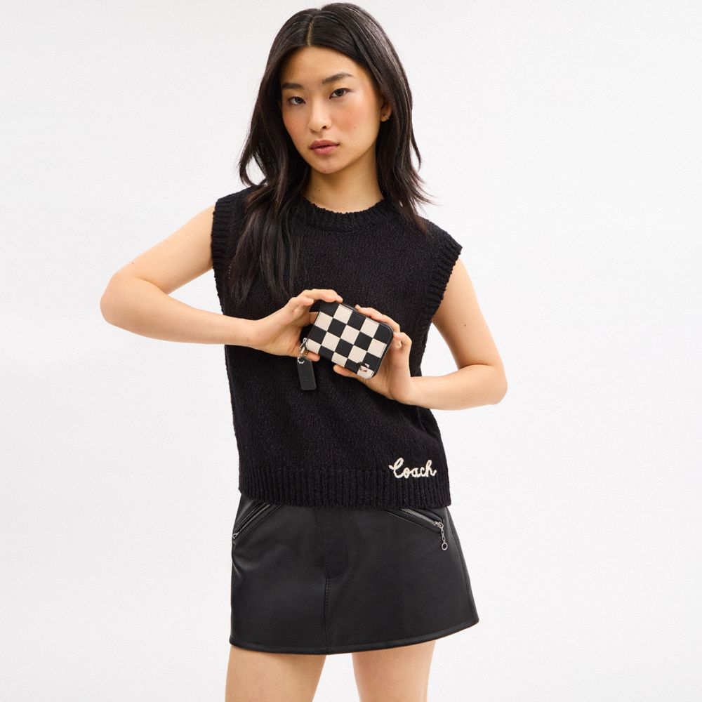 Zip Around Wallet In Checkerboard Upcrafted Leather