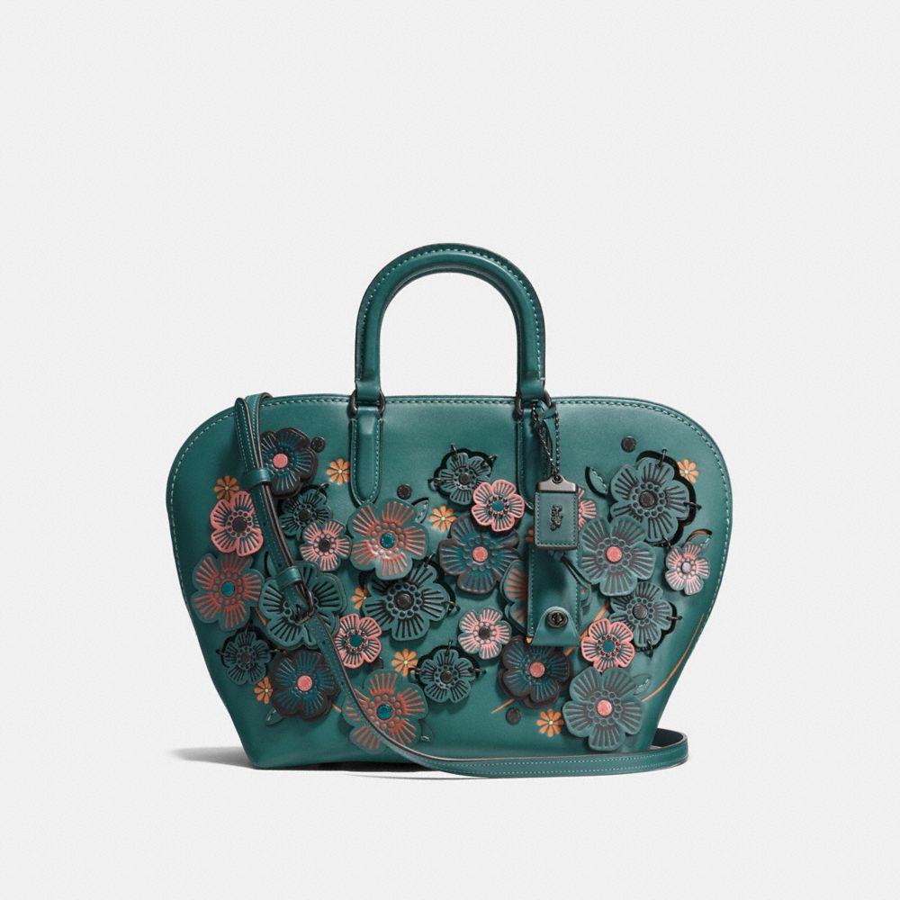 DAKOTAH SATCHEL WITH LINKED TEA ROSE - F10505 - BP/DARK TURQUOISE