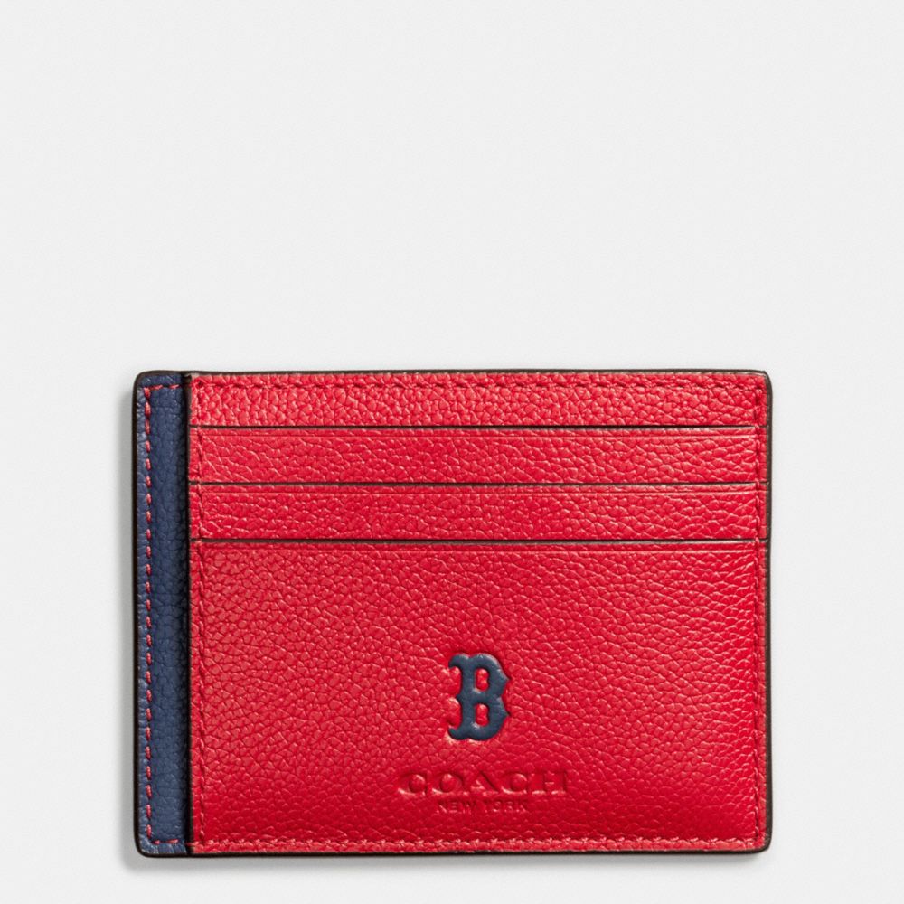 COACH MLB SLIM CARD CASE IN SMOOTH CALF LEATHER - BOS RED SOX - f10847