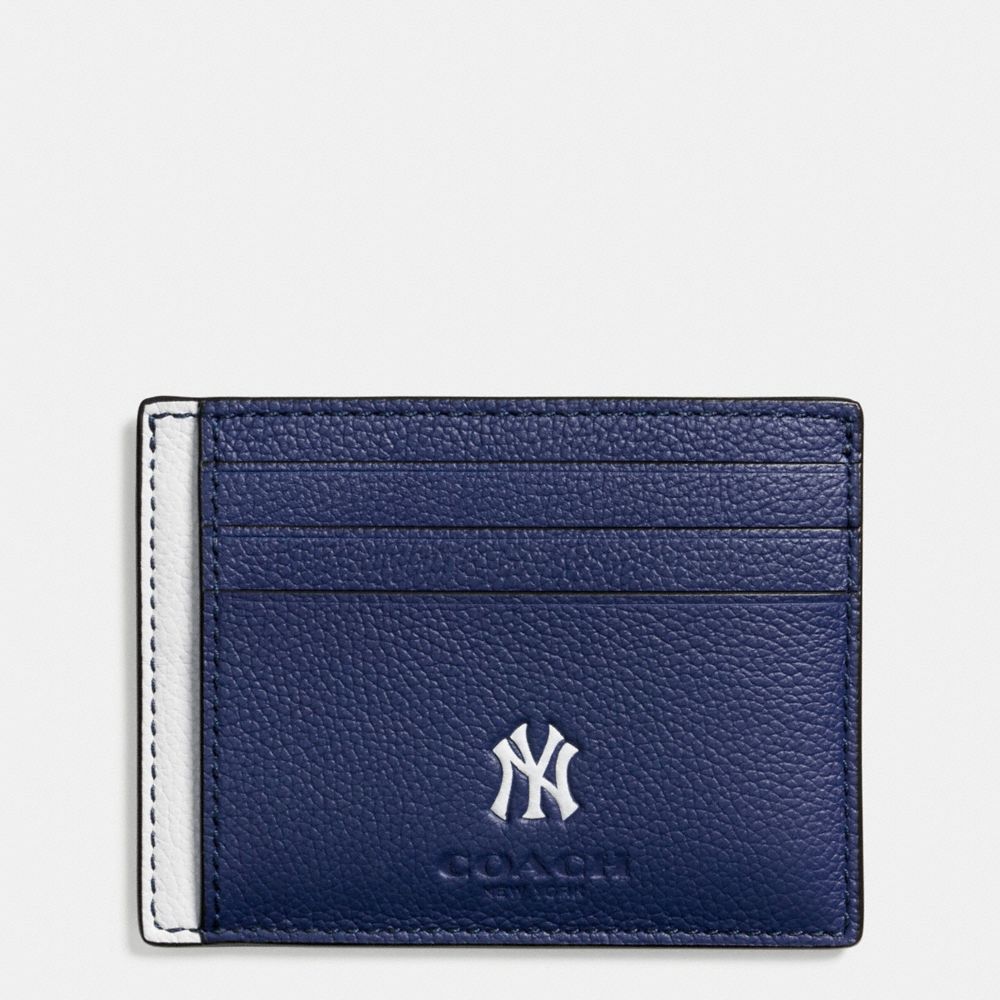 COACH F10847 Mlb Slim Card Case In Smooth Calf Leather NY YANKEES