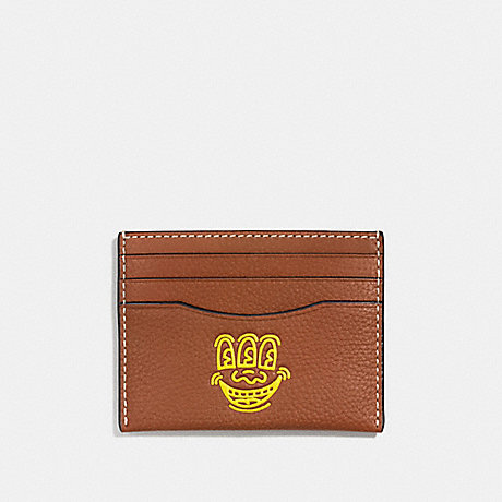 COACH KEITH HARING CARD CASE - SADDLE/BRIGHT YELLOW - F11029