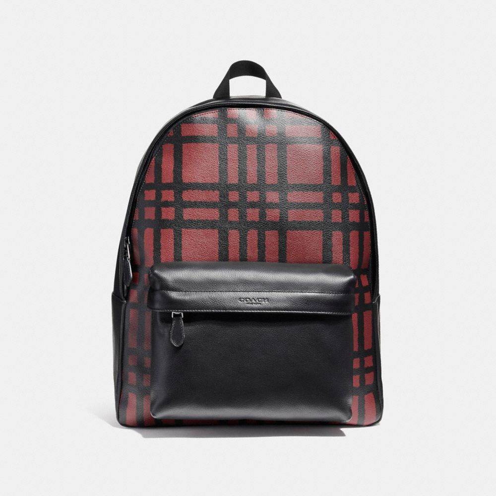 CHARLES BACKPACK WITH WILD PLAID PRINT - f11164 - BLACK ANTIQUE NICKEL/CRIMSON/BLACK PLAID