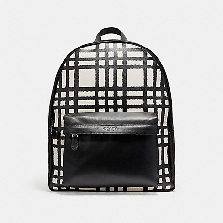 COACH CHARLES BACKPACK WITH WILD PLAID PRINT - BLACK ANTIQUE NICKEL/CHALK/BLACK PLAID - f11164