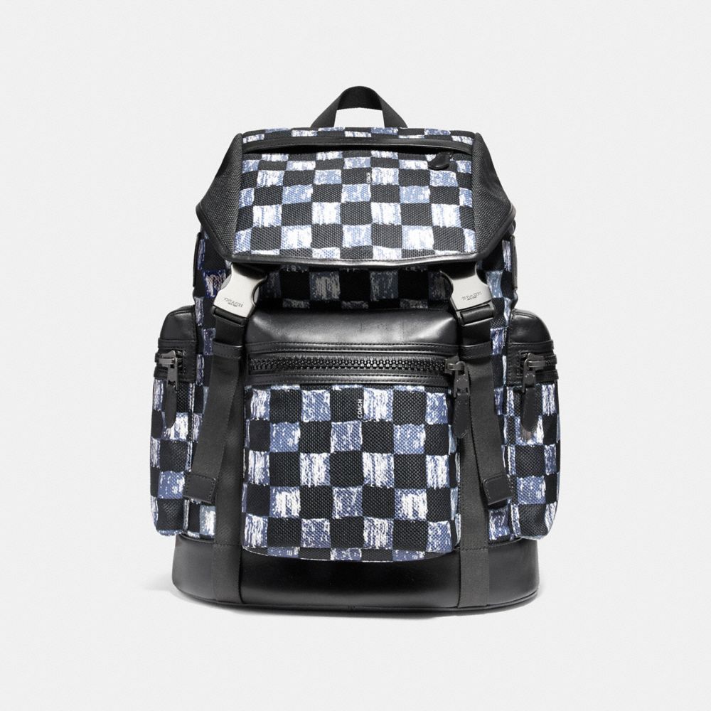 COACH f11172 TERRAIN TREK PACK WITH GRAPHIC CHECKER PRINT BLACK ANTIQUE NICKEL/DUSK MULTI CHECKER