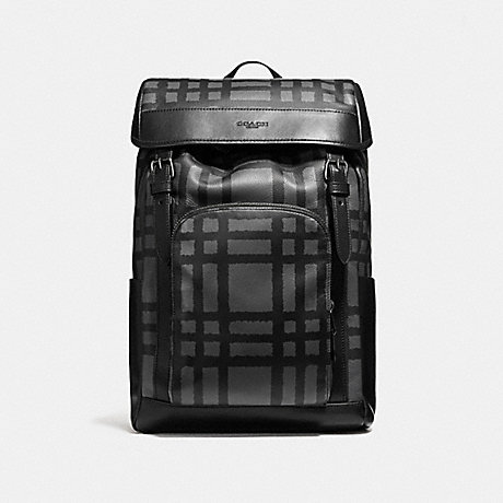 COACH f11185 HENRY BACKPACK WITH WILD PLAID PRINT BLACK ANTIQUE NICKEL/GRAPHITE/BLACK PLAID