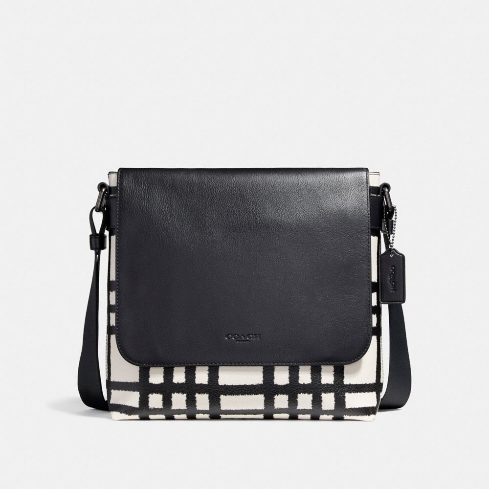 CHARLES SMALL MESSENGER WITH WILD PLAID PRINT - BLACK ANTIQUE NICKEL/CHALK/BLACK PLAID - COACH F11186