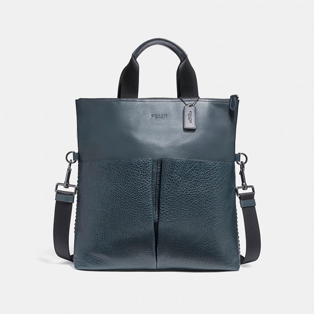 CHARLES FOLDOVER TOTE WITH BASEBALL STITCH - BLACK ANTIQUE NICKEL/DENIM - COACH F11241