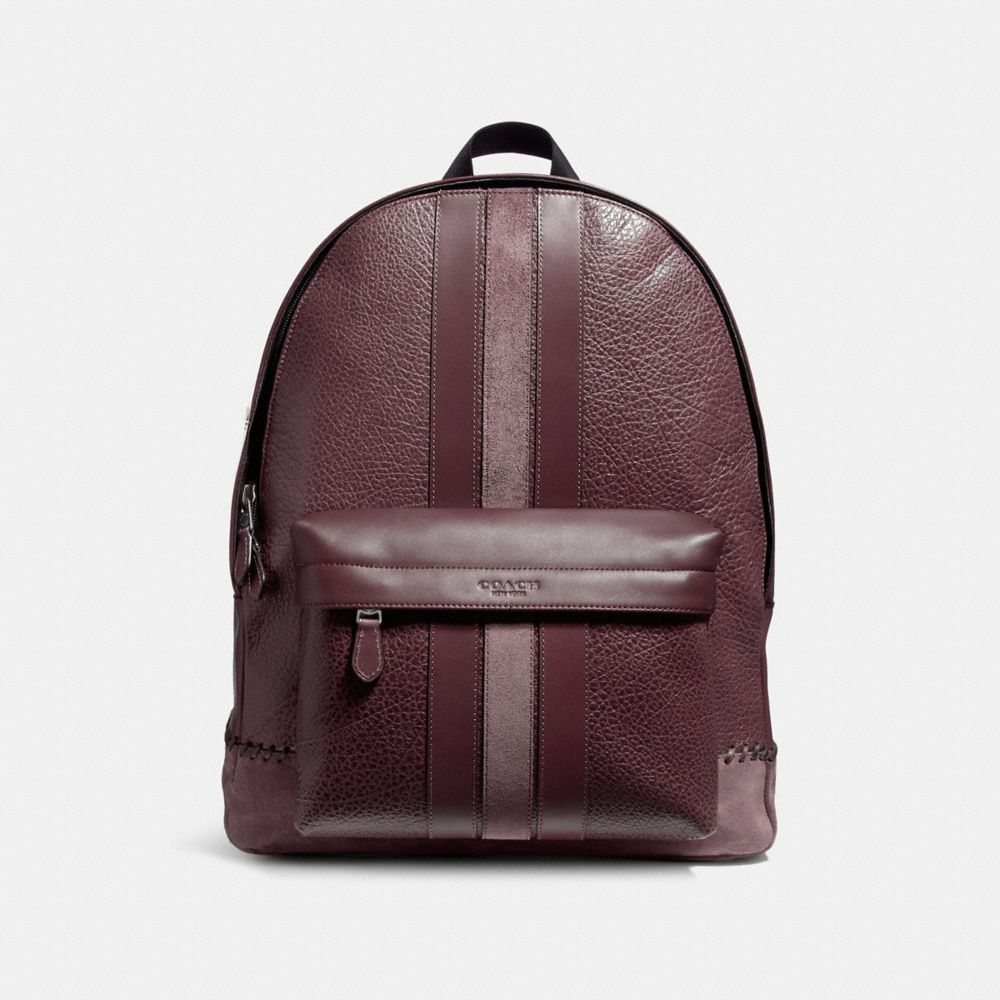 COACH F11250 Charles Backpack With Baseball Stitch BLACK ANTIQUE NICKEL/OXBLOOD