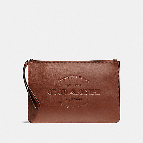 HUDSON POUCH - COACH F11482 - BLACK ANTIQUE NICKEL/DARK SADDLE
