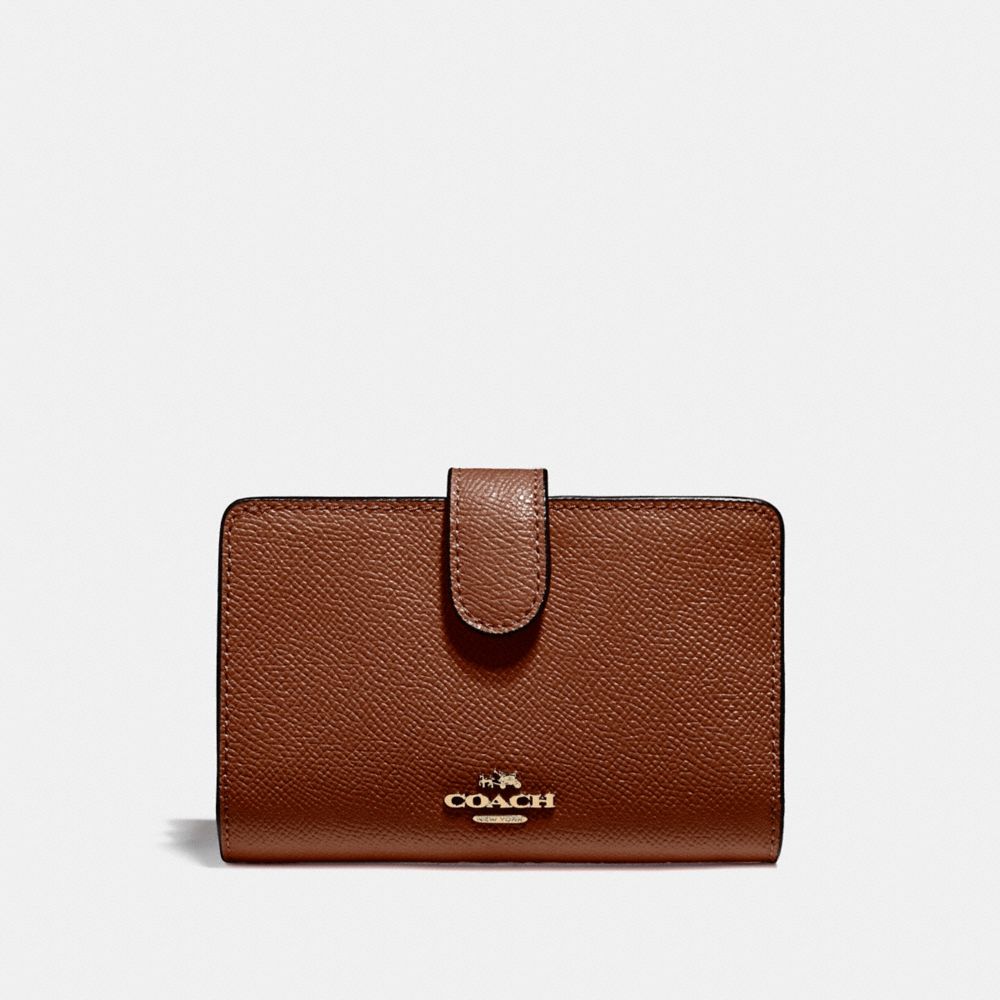 MEDIUM CORNER ZIP WALLET IN CROSSGRAIN LEATHER - COACH f11484 -  LIGHT GOLD/SADDLE 2