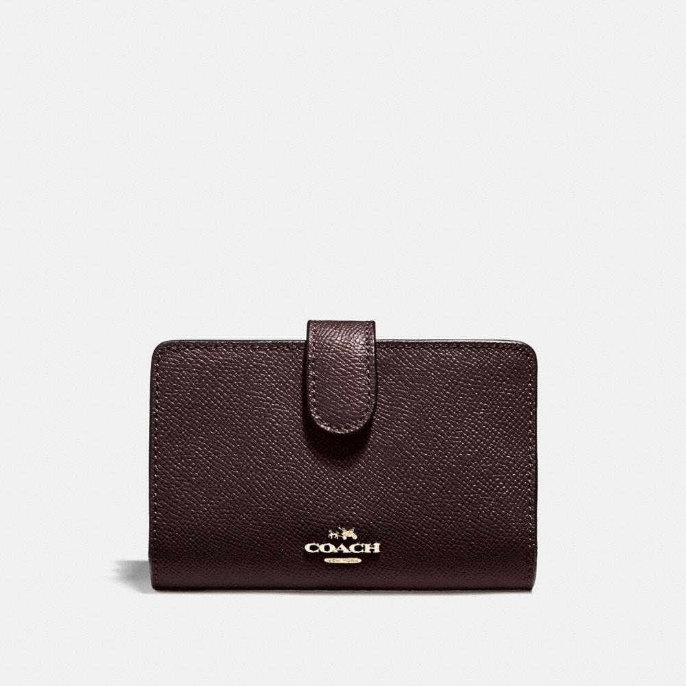 COACH MEDIUM CORNER ZIP WALLET IN CROSSGRAIN LEATHER - LIGHT GOLD/OXBLOOD 1 - f11484